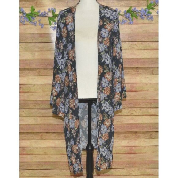 Little Lies Open Front Floral Cardigan Kimono Size XS Blue Floral Bell Sleeve - Picture 1 of 12